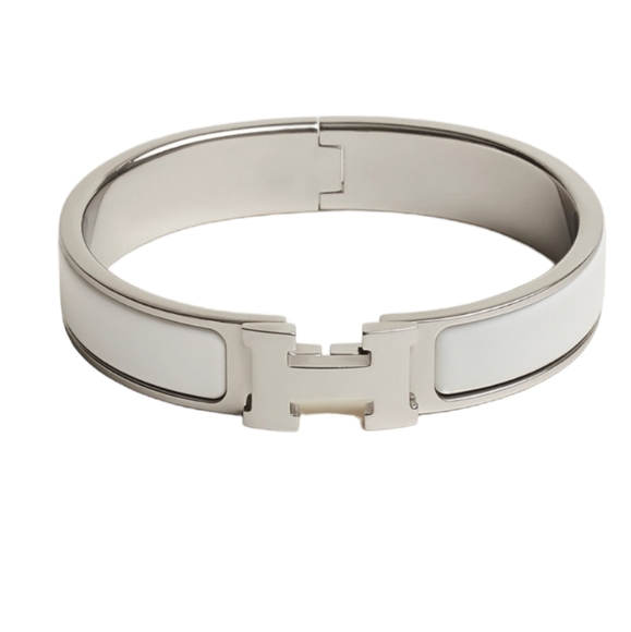 ❌️SOLD❌️💕HP💕Hermes White and Silver Clic H Bracelet💕PM - Picture 4 of 7